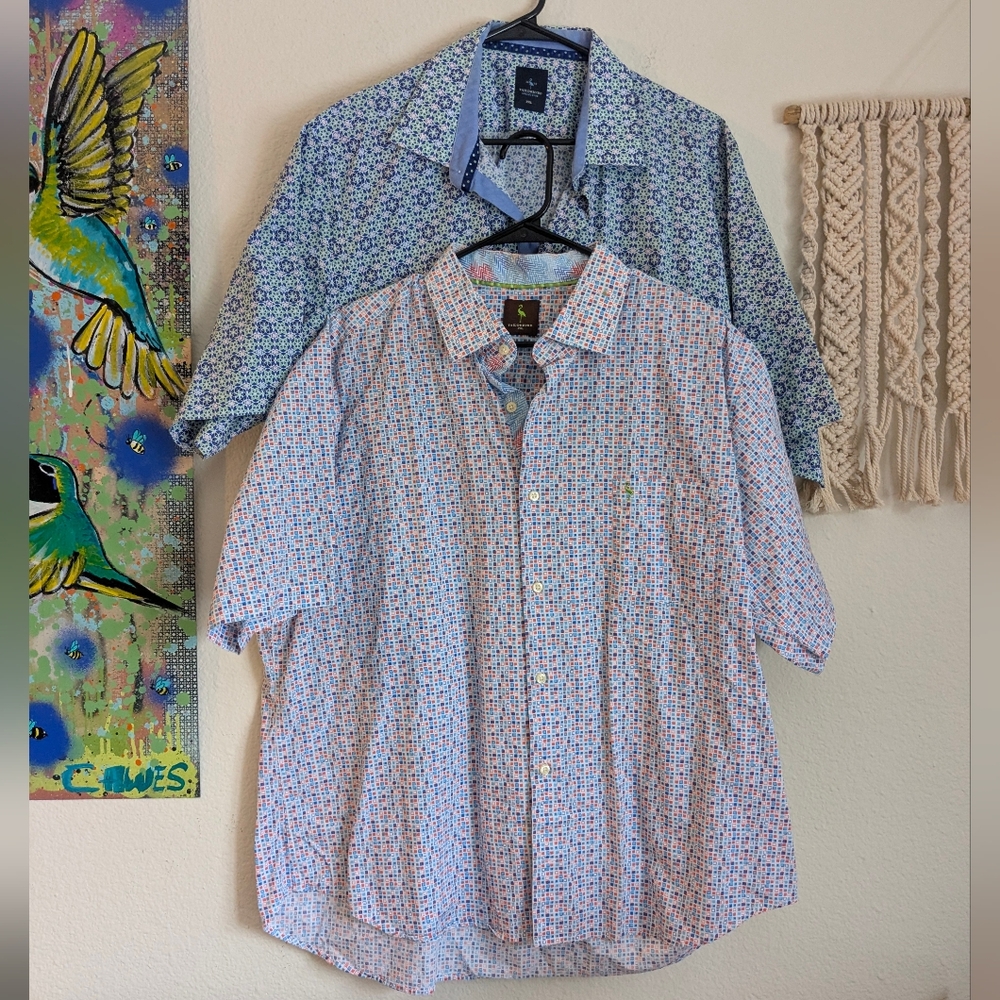 Tailorbyrd Short Sleeve Button Up Shirts Blue Orange Lot Size XXL